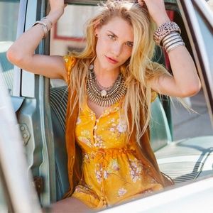 Spell Sundancer Cap Sleeve Playsuit in Sunflower